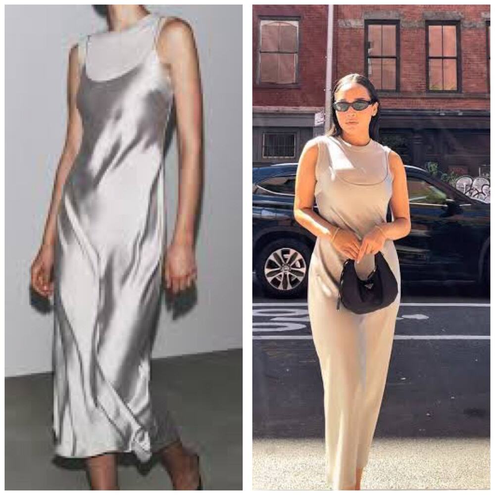 NWT Zara Silver Satin Layered Slip Maxi Dress Size Medium Quiet Luxury 3039/002 - Picture 2 of 15